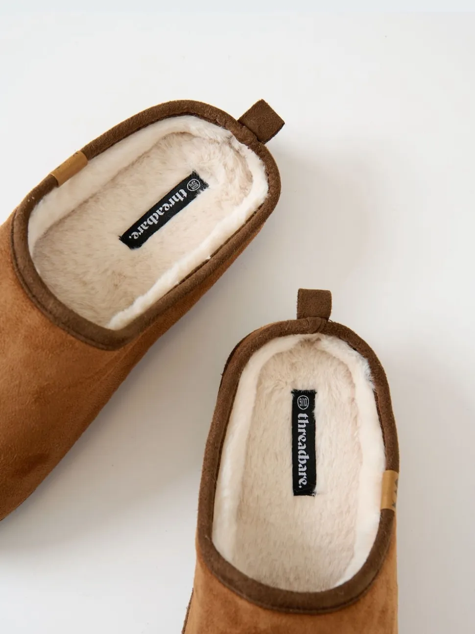 Threadbare Brown Faux Suede Faux Fur Lined Mule Slippers