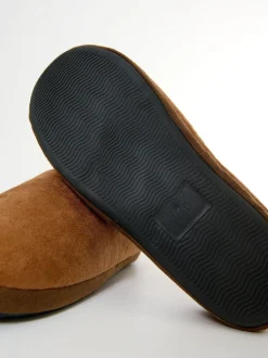 Threadbare Brown Faux Suede Faux Fur Lined Mule Slippers