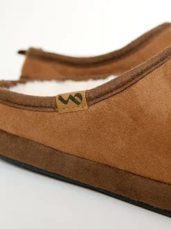 Threadbare Brown Faux Suede Faux Fur Lined Mule Slippers