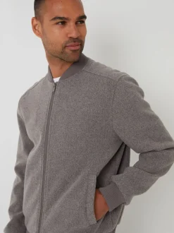 Threadbare Brown Faux Wool Brushed Bomber Jacket