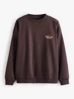Threadbare Brown Relaxed Fit Graphic Print Crew Neck Sweatshirt