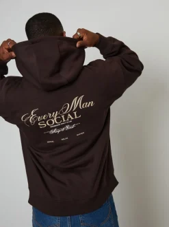 Threadbare Brown Relaxed Fit Graphic Print Hoodie