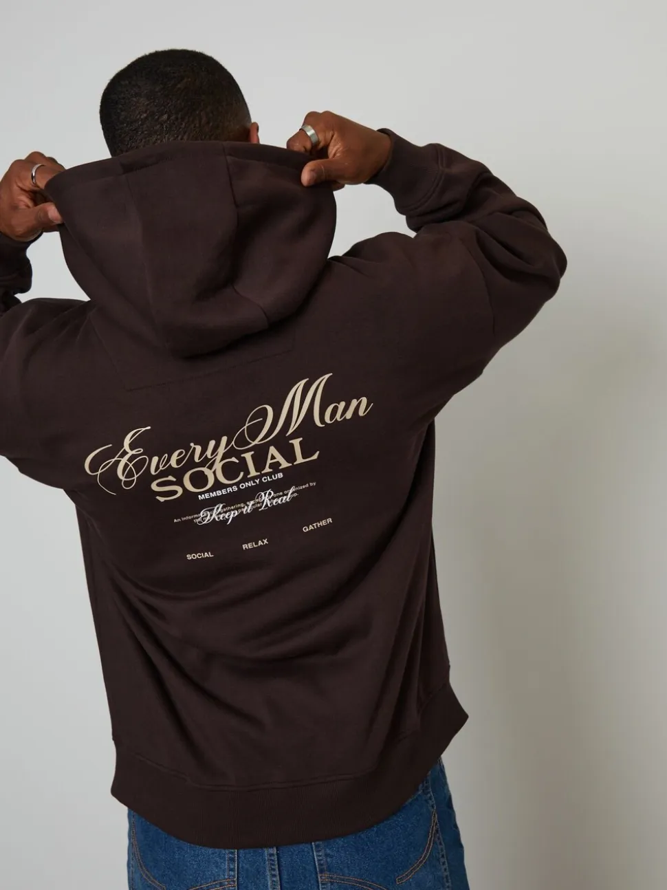 Threadbare Brown Relaxed Fit Graphic Print Hoodie