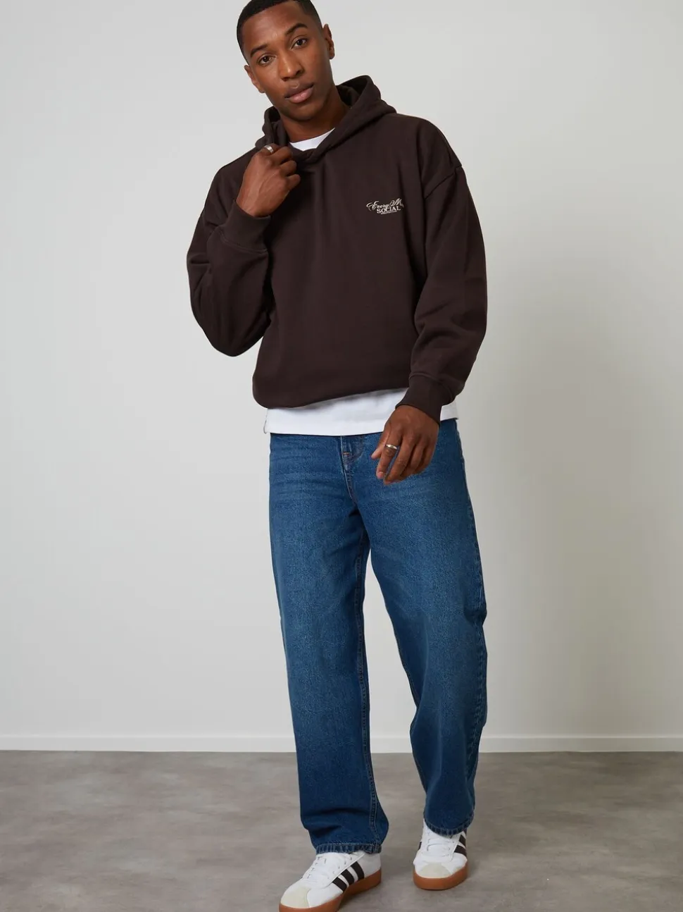 Threadbare Brown Relaxed Fit Graphic Print Hoodie