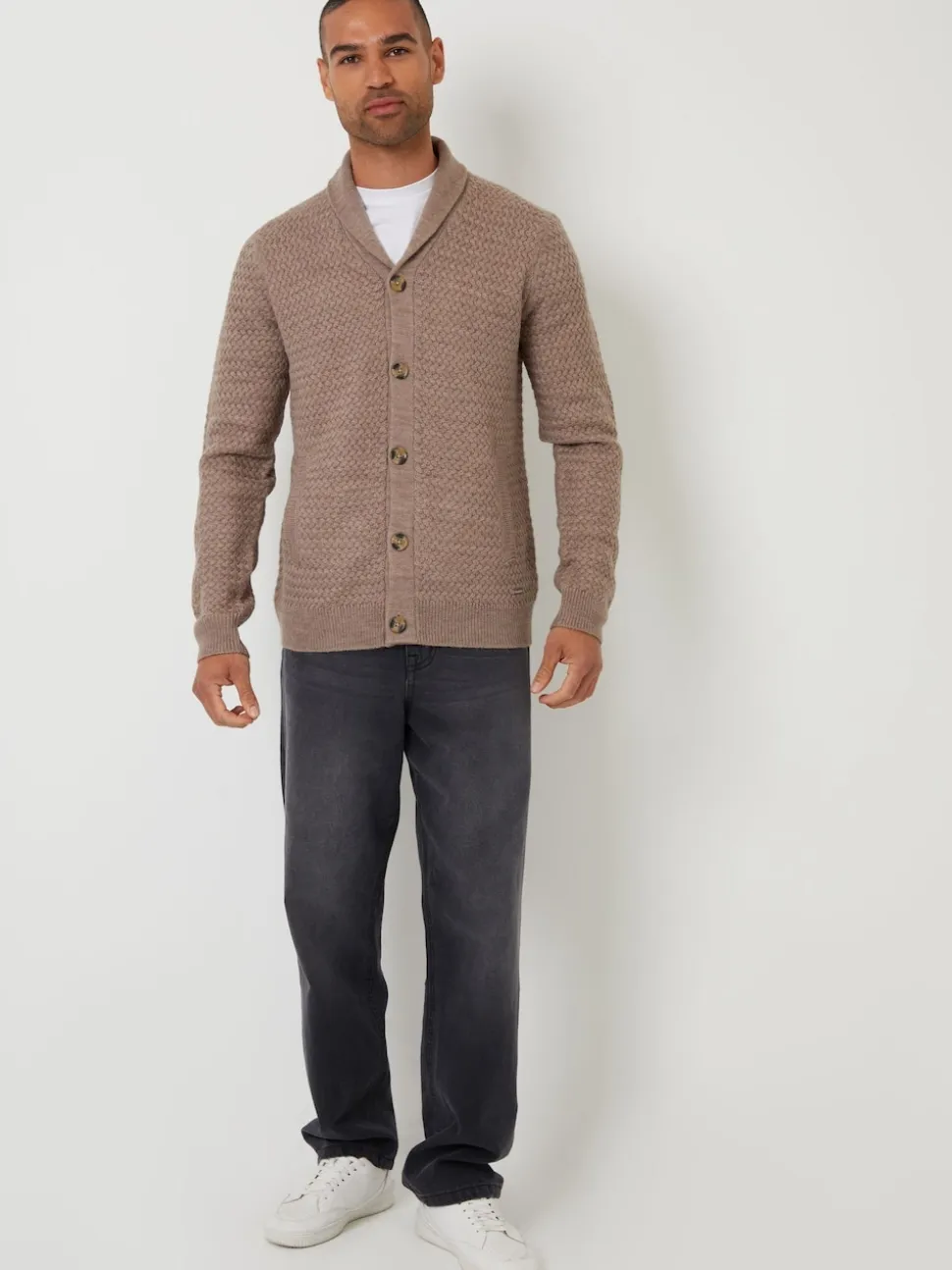 Threadbare Brown Shawl Collar Knitted Cardigan