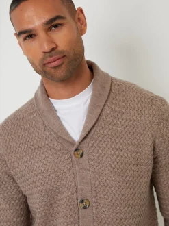 Threadbare Brown Shawl Collar Knitted Cardigan