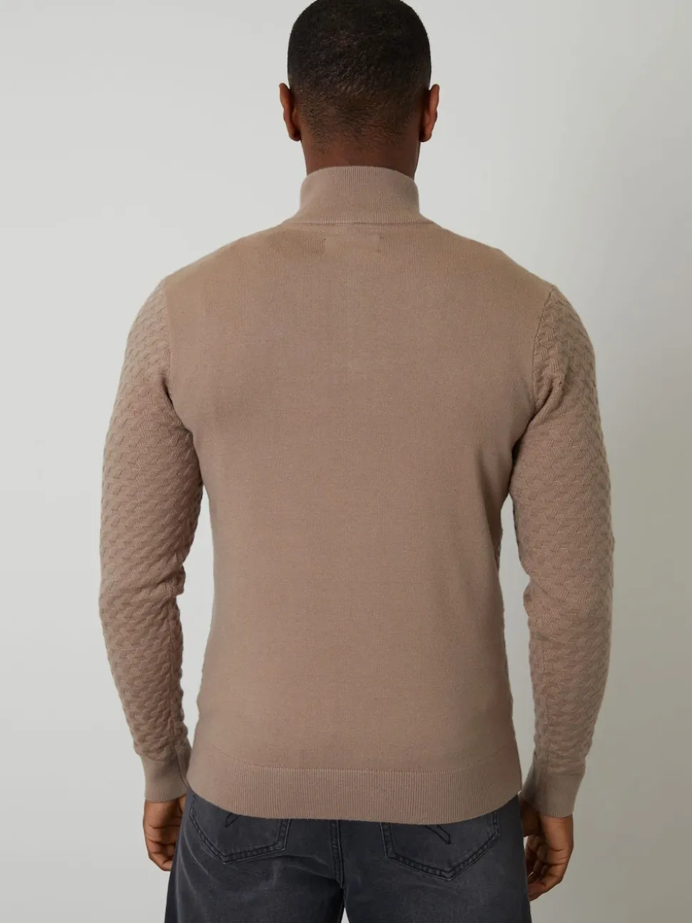 Threadbare Brown Textured Cable Knit Quarter Zip Jumper