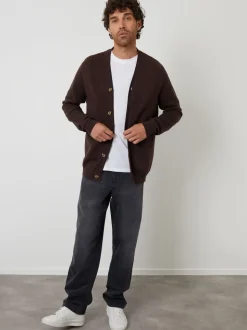 Threadbare Chocolate Cotton Blend Knitted Cardigan
