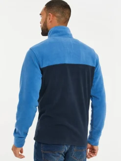 Threadbare Cobalt / Navy Two Tone Quarter Zip Fleece Sweatshirt