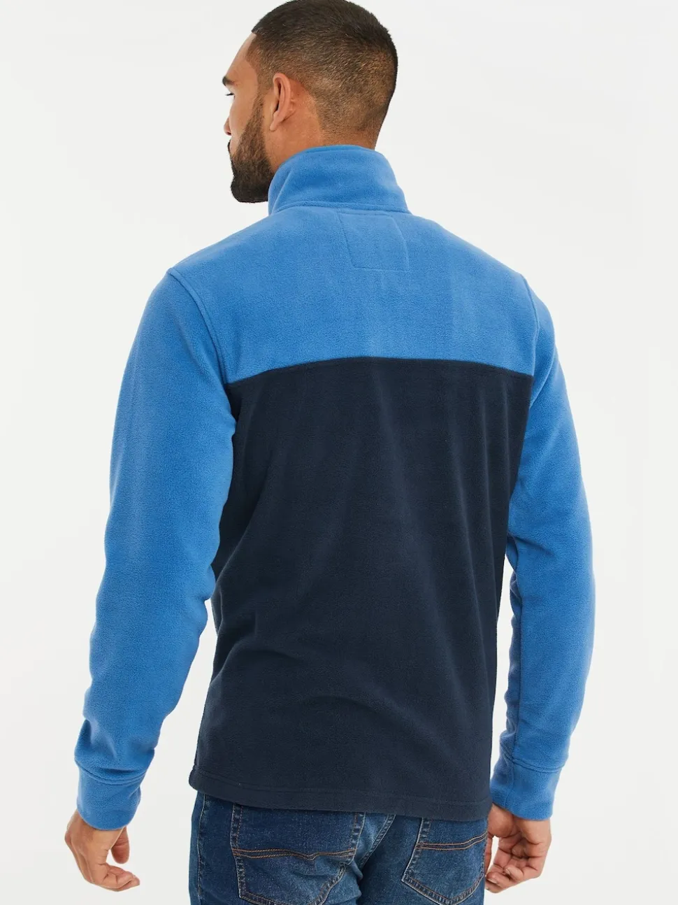 Threadbare Cobalt / Navy Two Tone Quarter Zip Fleece Sweatshirt