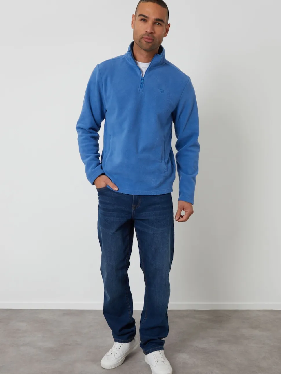 Threadbare Cobalt Quarter Zip Microfleece Sweatshirt