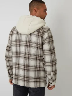 Threadbare Cream Check Quilted Shacket with Borg Lined Hood