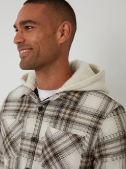 Threadbare Cream Check Quilted Shacket with Borg Lined Hood