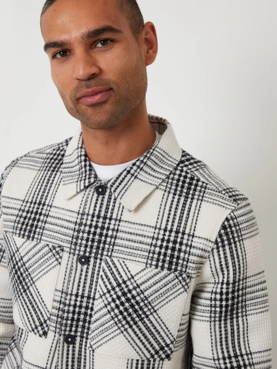 Threadbare Cream Check Waffle Textured Shacket