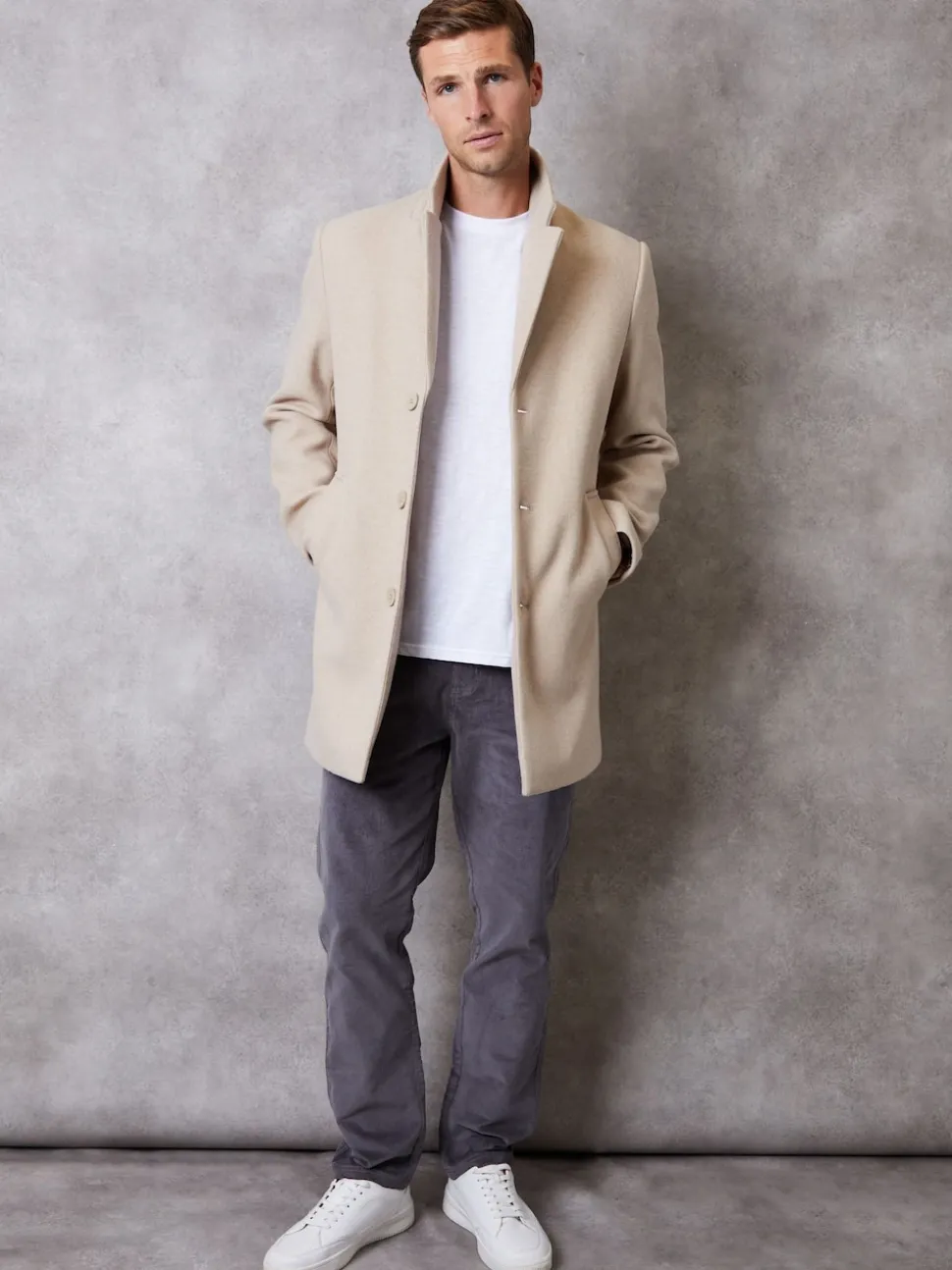 Threadbare Cream Faux Wool Overcoat