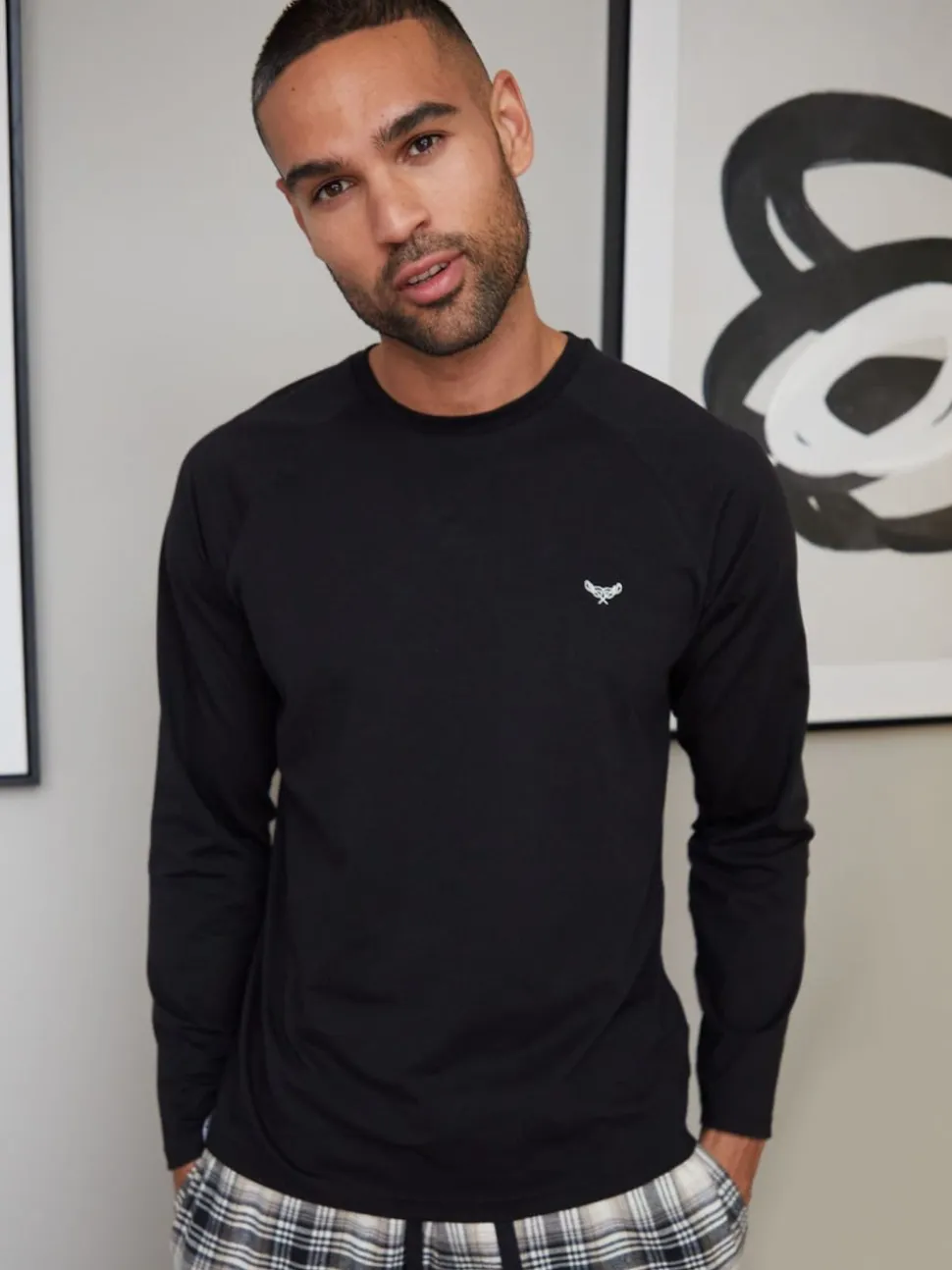 Threadbare Dark Black Blend Long Sleeve Pyjamas Set