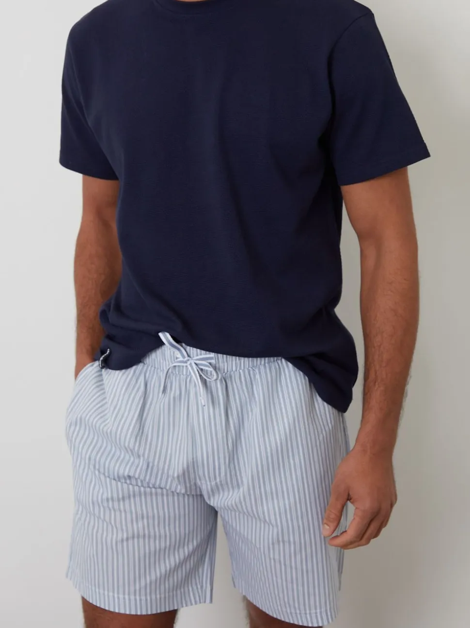 Threadbare Dark Blue Textured Shortie 100% Cotton Pyjamas Set