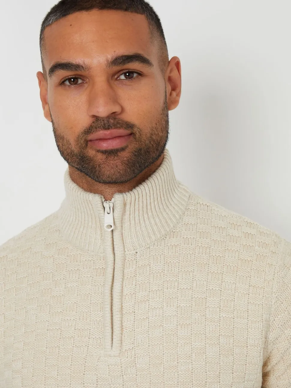 Threadbare Dark Brown Textured Quarter Zip Jumper With Wool