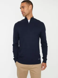 Threadbare Dark Navy Funnel Quarter Zip Knitted Jumper