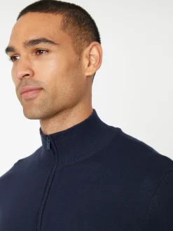 Threadbare Dark Navy Funnel Quarter Zip Knitted Jumper