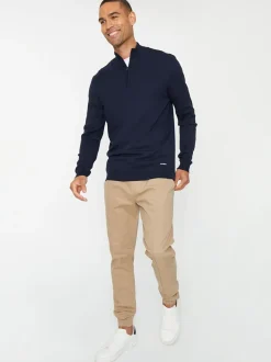 Threadbare Dark Navy Funnel Quarter Zip Knitted Jumper