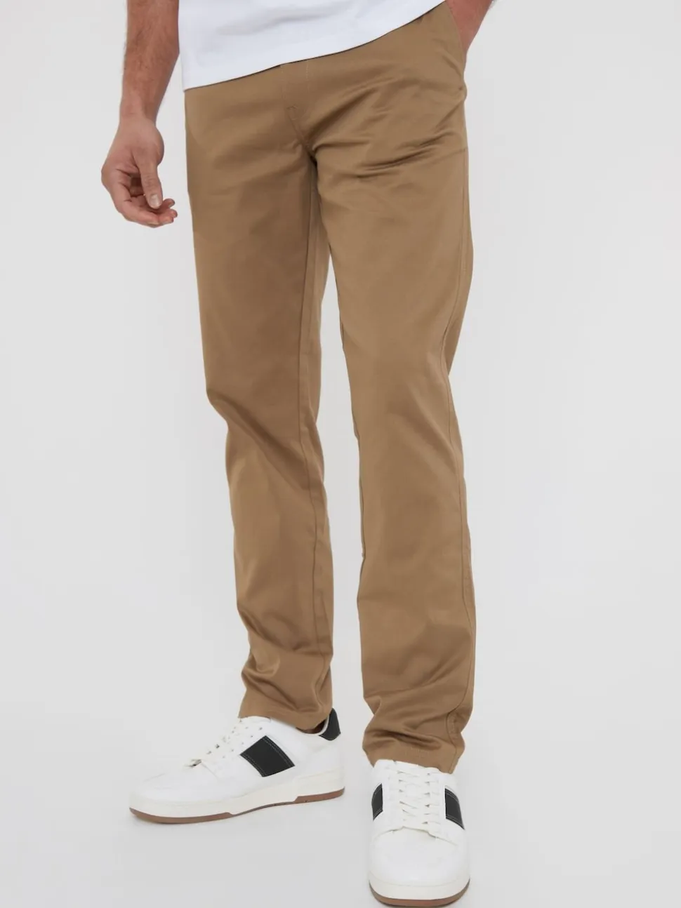 Threadbare Dark Stone Regular Fit Chino Trousers with Stretch