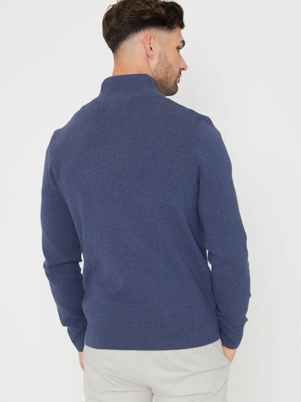 Threadbare Denim Blue Cotton Blend Knitted Quarter Zip Jumper