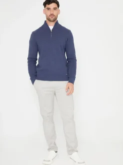 Threadbare Denim Blue Cotton Blend Knitted Quarter Zip Jumper