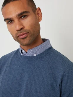 Threadbare Denim Blue Mock Shirt Textured Knitted Jumper