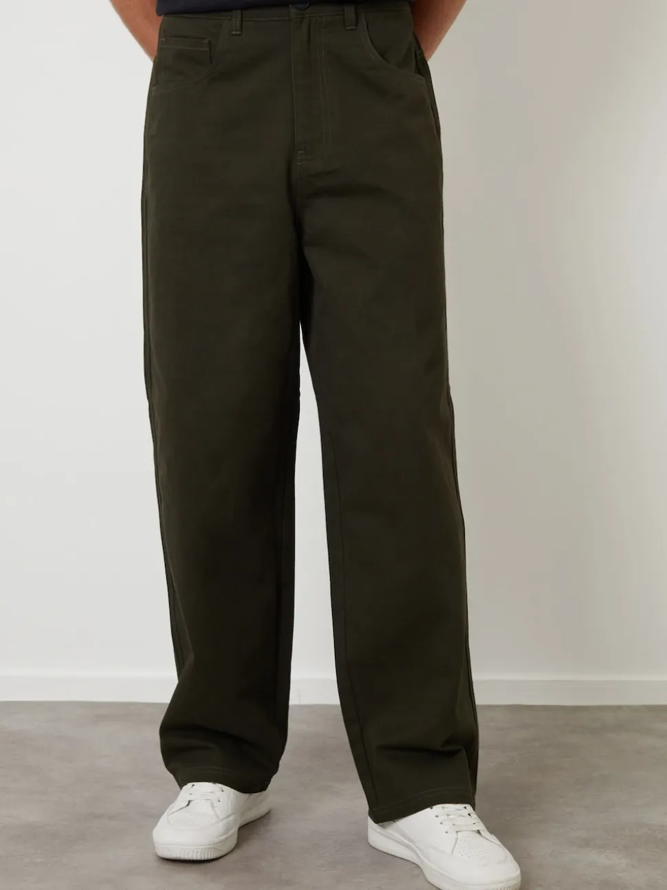 Threadbare Green Baggy Fit 5 Pocket Chino Trousers