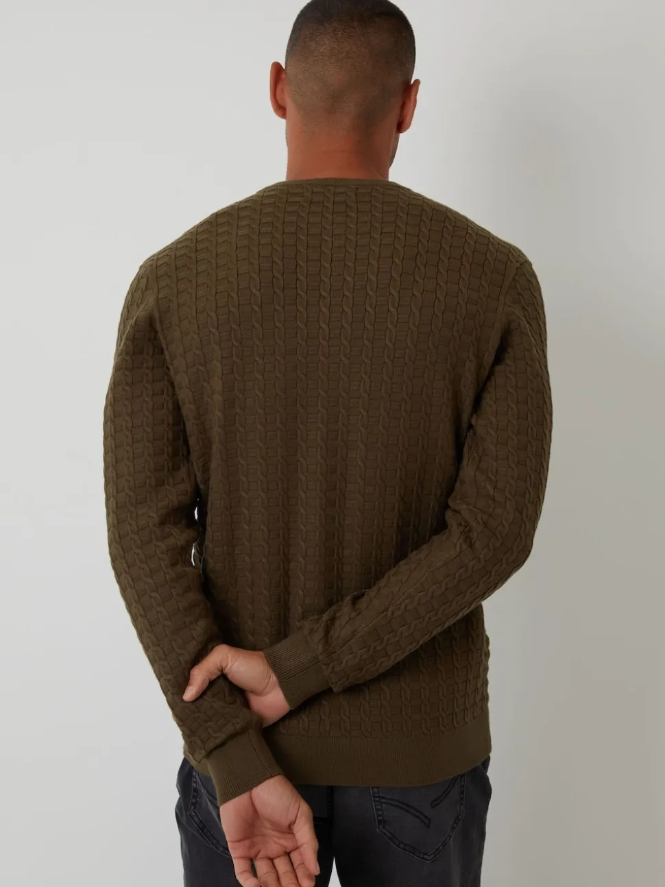 Threadbare Green Cable Knit Crew Neck Jumper