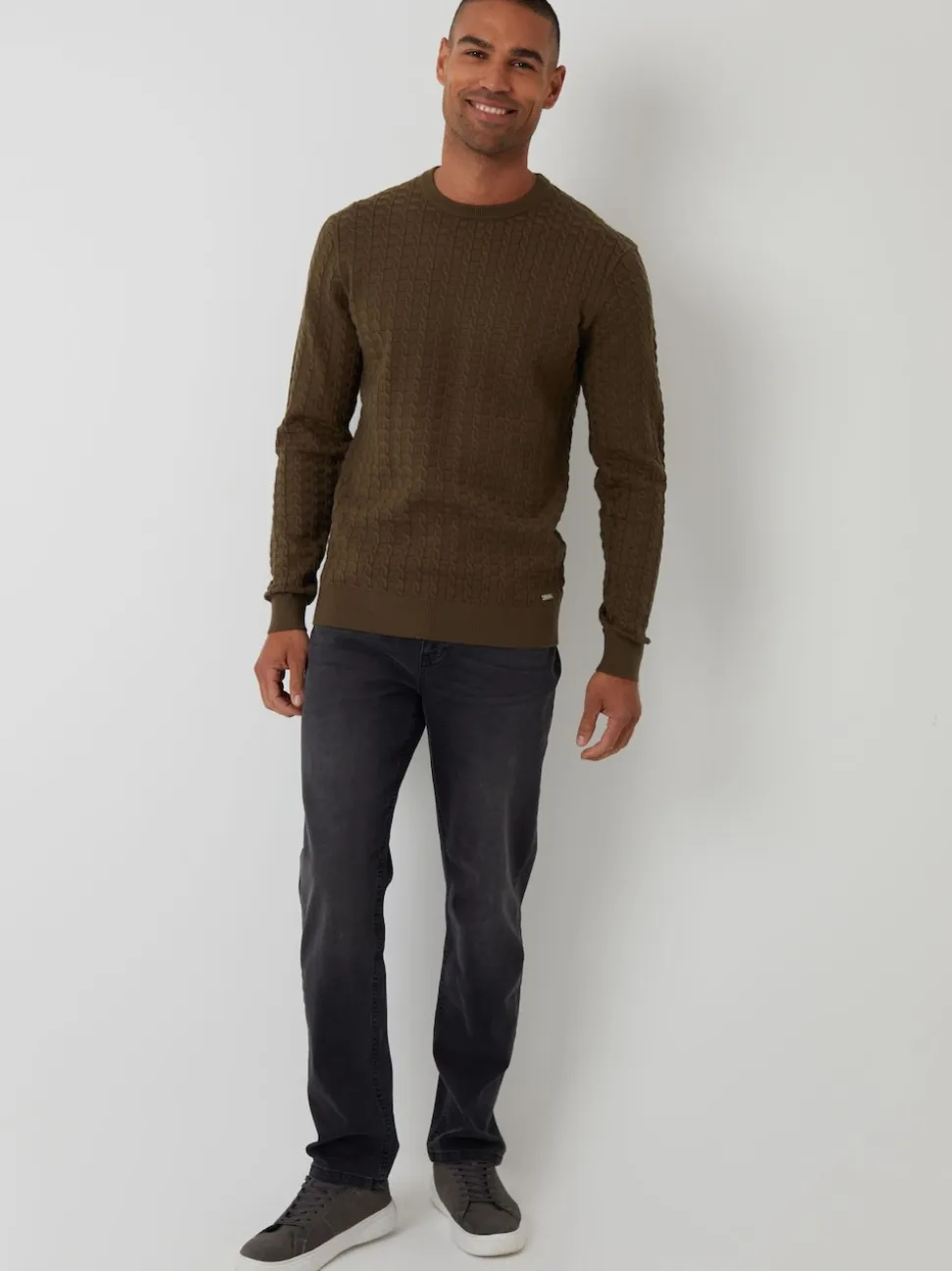 Threadbare Green Cable Knit Crew Neck Jumper