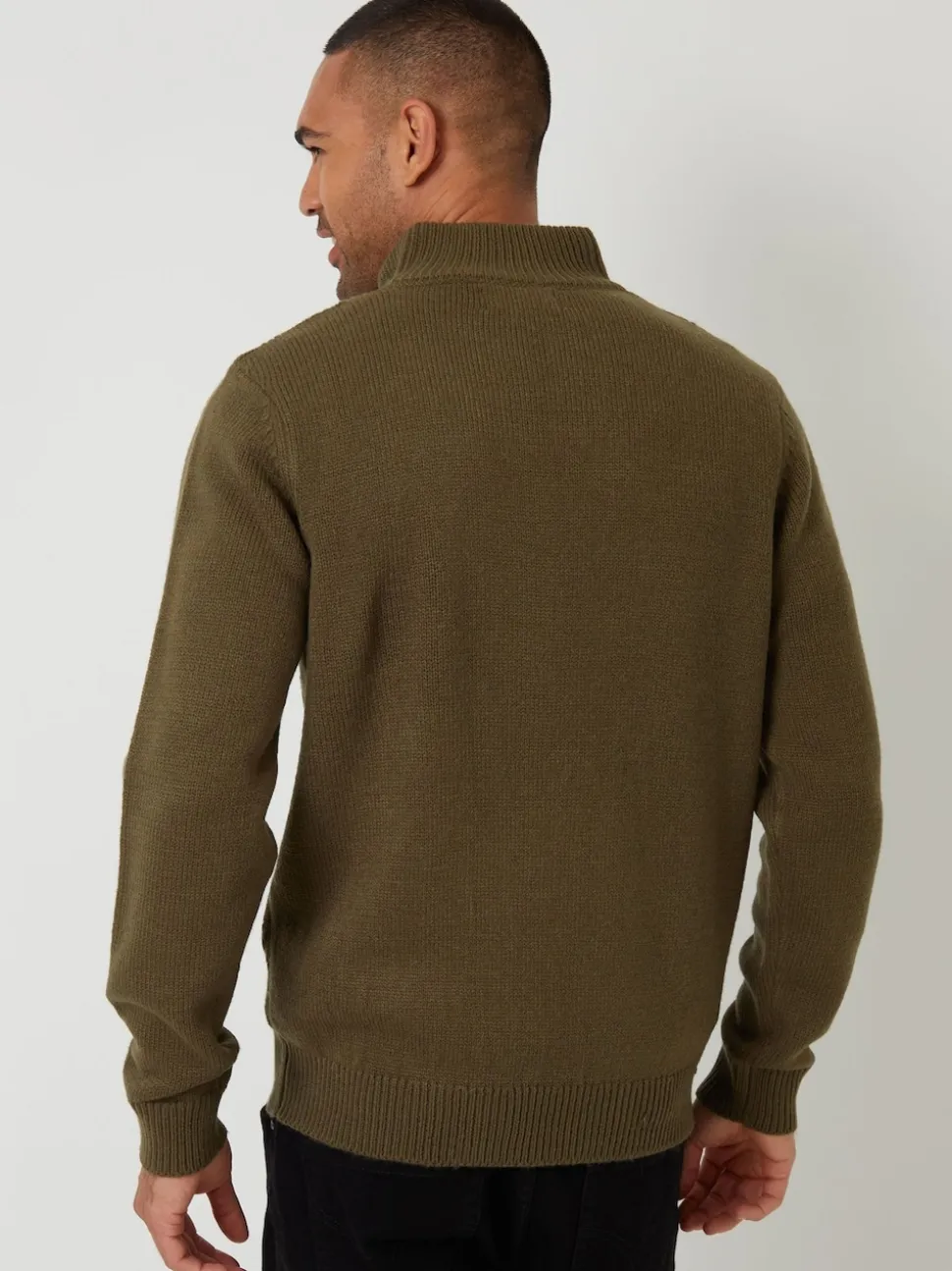 Threadbare Green Mock Neck Funnel Neck Cable Knit Jumper