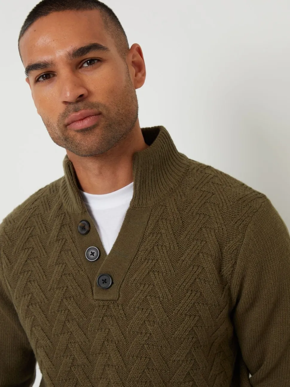Threadbare Green Mock Neck Funnel Neck Cable Knit Jumper