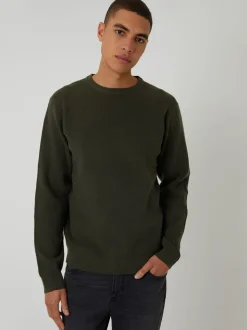 Threadbare Green Rib Knit Crew Neck Jumper