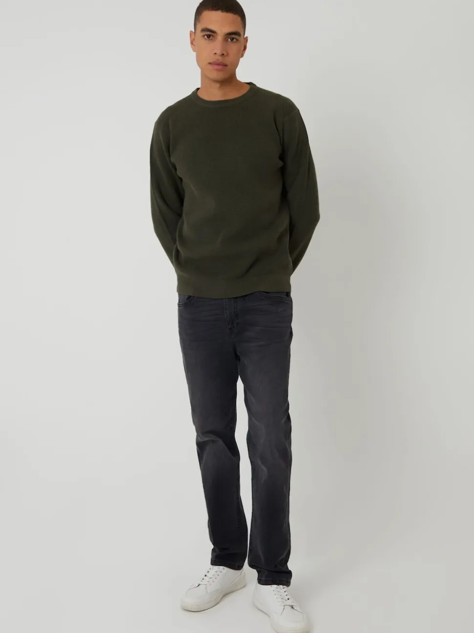 Threadbare Green Rib Knit Crew Neck Jumper