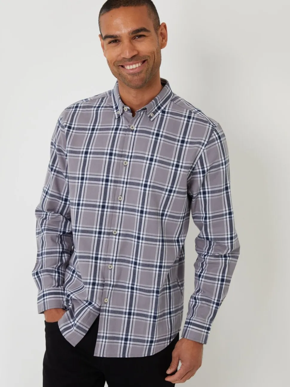Threadbare Grey Brushed Flannel Check Long Sleeve Shirt