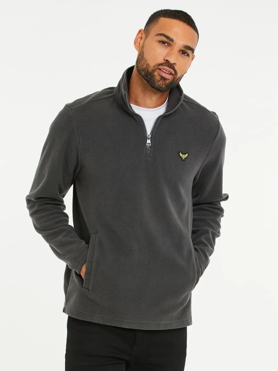 Threadbare Grey Chrome Quarter Zip Fleece Sweatshirt