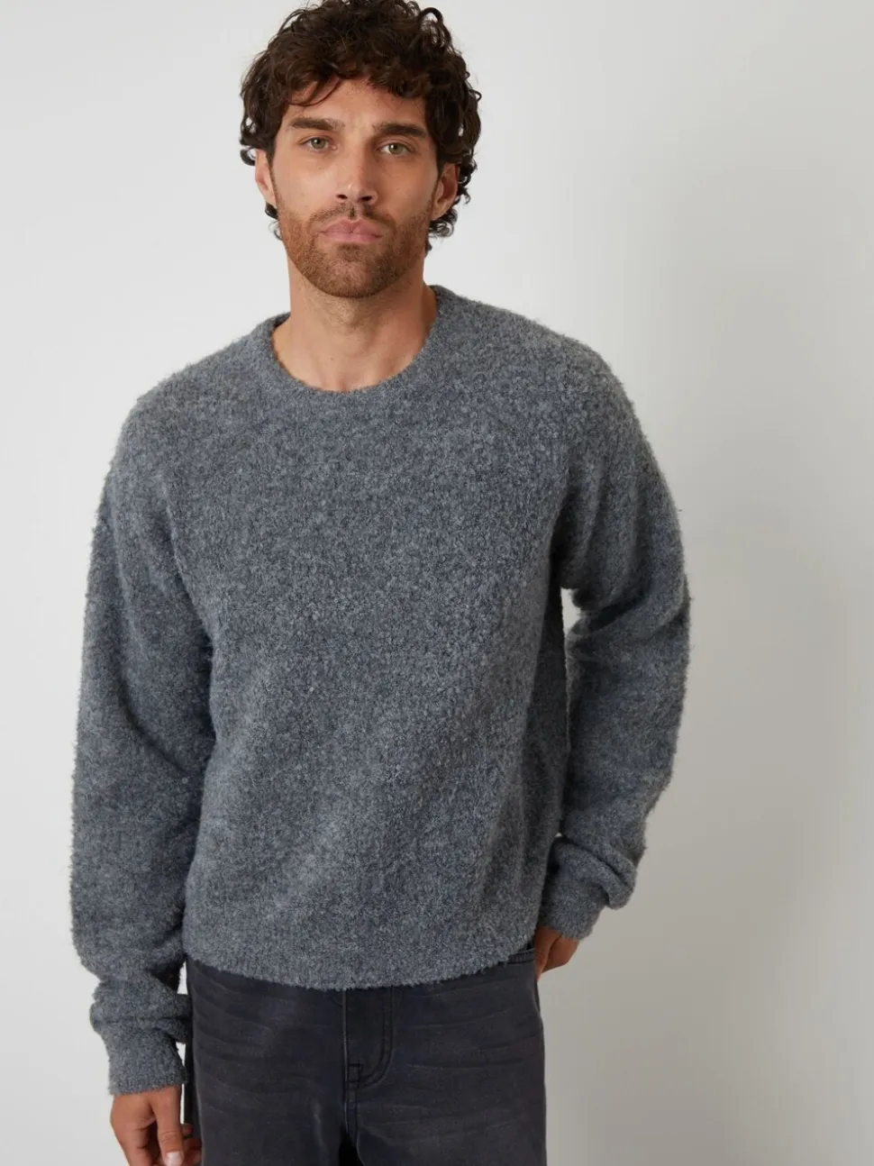 Threadbare Grey Fluffy Knit Crew Neck Jumper
