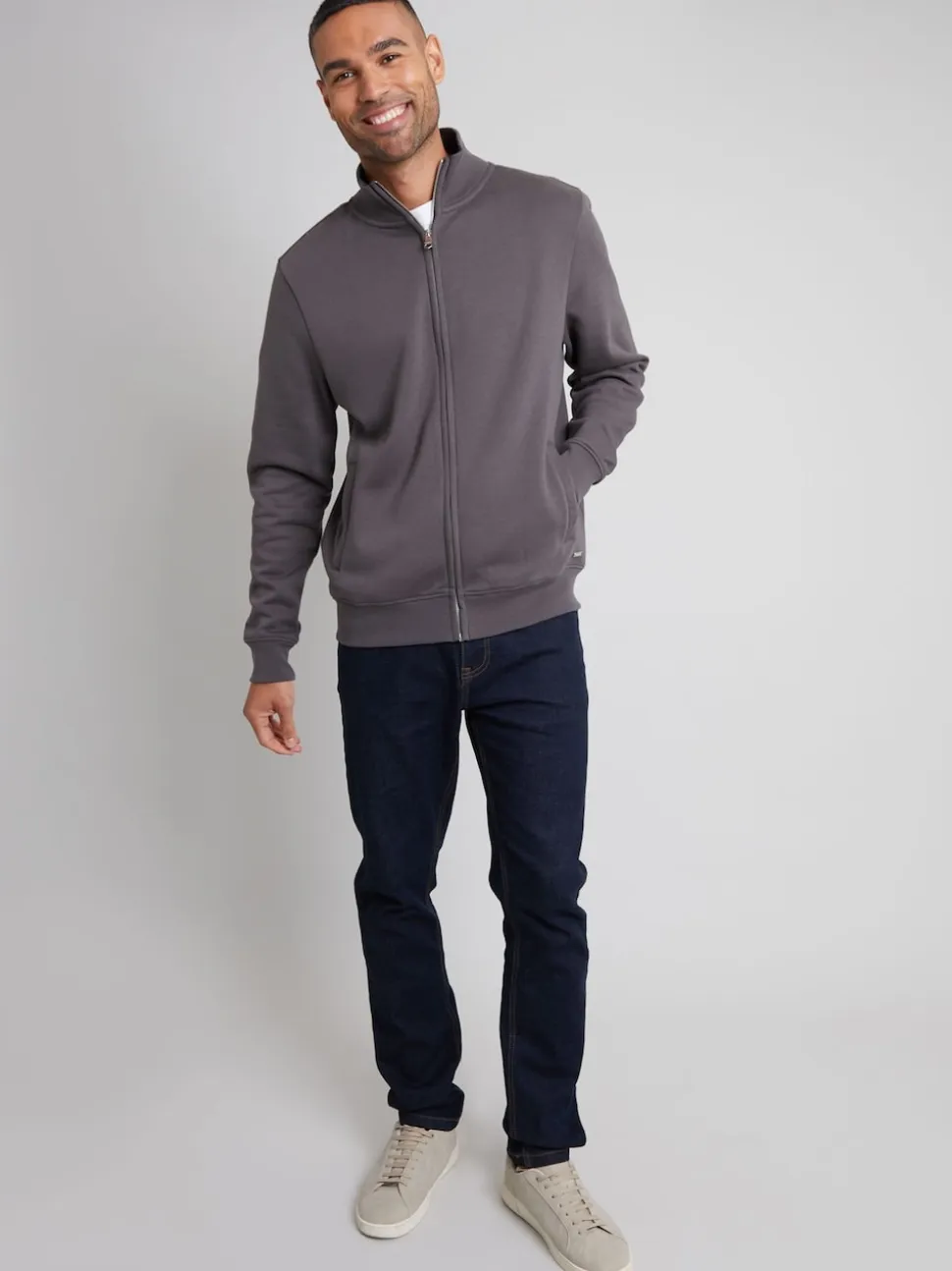 Threadbare Grey Funnel Quarter Zip Through Sweatshirt