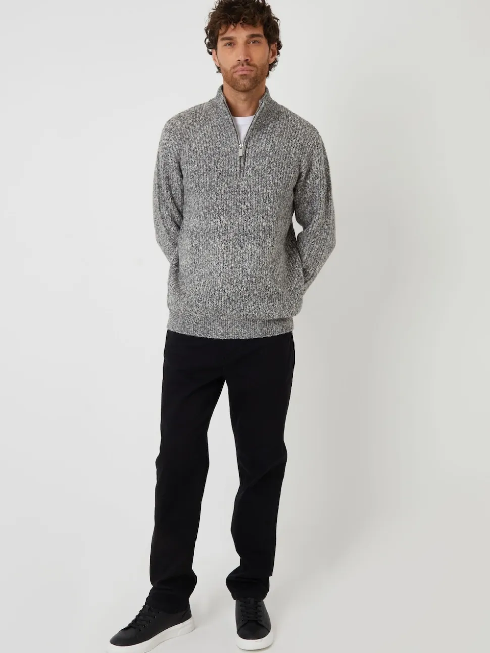 Threadbare Grey Knitted Quarter Zip Jumper