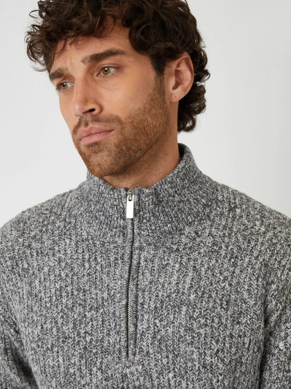 Threadbare Grey Knitted Quarter Zip Jumper