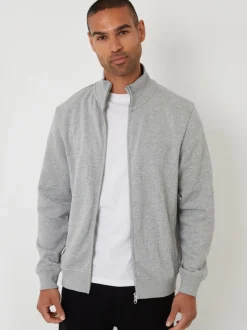 Threadbare Grey Light Funnel Quarter Zip Through Sweatshirt