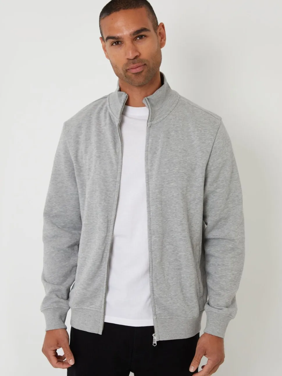 Threadbare Grey Light Funnel Quarter Zip Through Sweatshirt