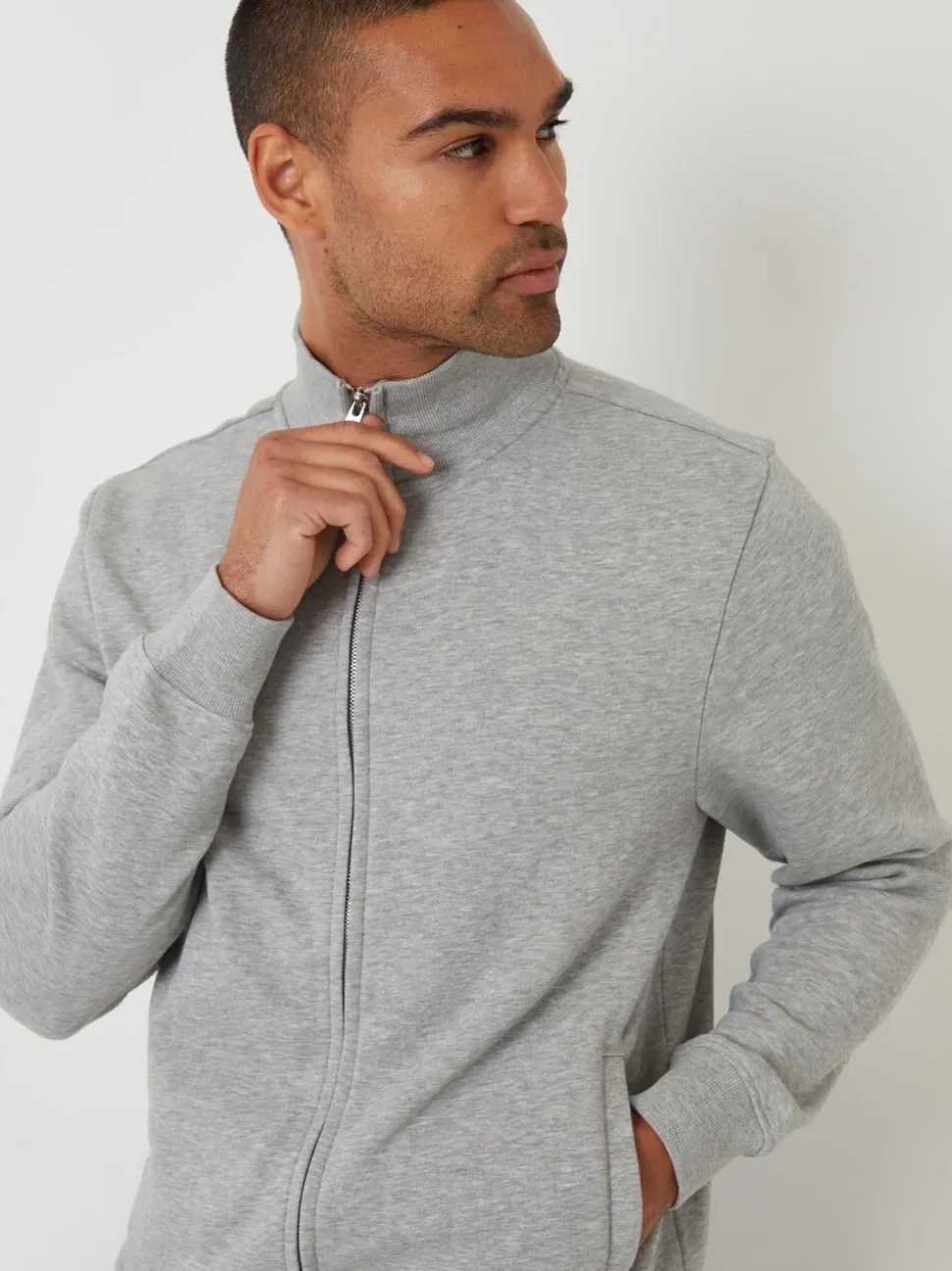 Threadbare Grey Light Funnel Quarter Zip Through Sweatshirt