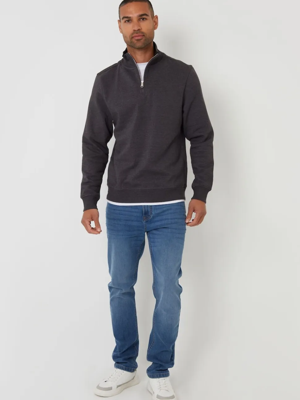 Threadbare Grey Mock T-Shirt Quarter Zip Sweatshirt