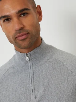 Threadbare Grey Mock T-Shirt Textured Knit Quarter Zip Jumper