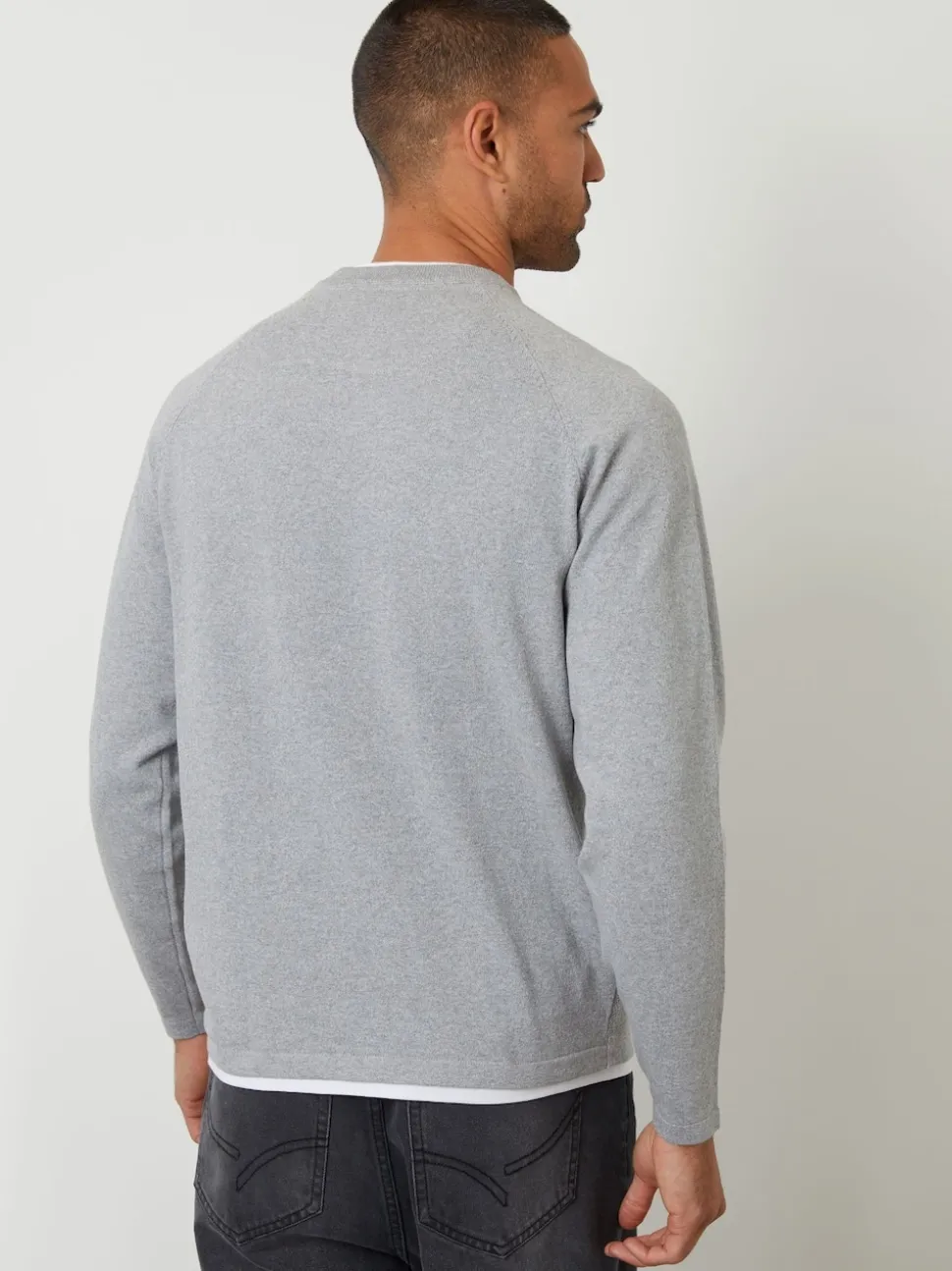 Threadbare Grey Mock T-Shirt Textured Knit Crew Neck Jumper