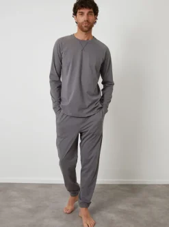 Threadbare Grey Peached Cotton Long Lounge Set