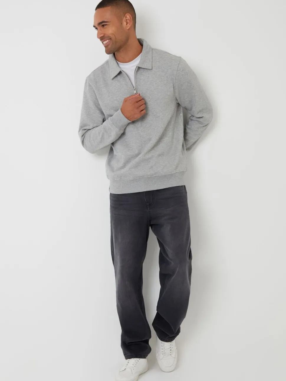 Threadbare Grey Quarter Zip Collared Sweatshirt